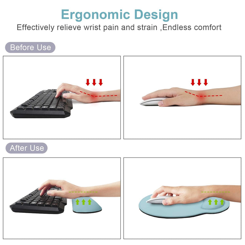 [Australia - AusPower] - Ergonomic Mouse Pad Set Keyboard Wrist Rest Pad and Mousepads with Wrist Support,iVeze Pu Leather Memory Foam Lightweight Comfortable Mouse Pads for Home Office Efficient Working, Blue 