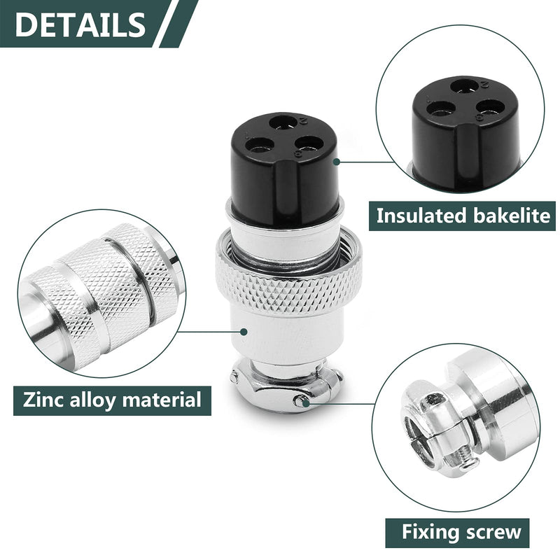 [Australia - AusPower] - Eilumduo 2 Sets Aviation Connector 3P 10A GX20-3 Waterproof Metal Male Female Wire Panel Power Chassis Fittings Connector Aviation Plug Silve 
