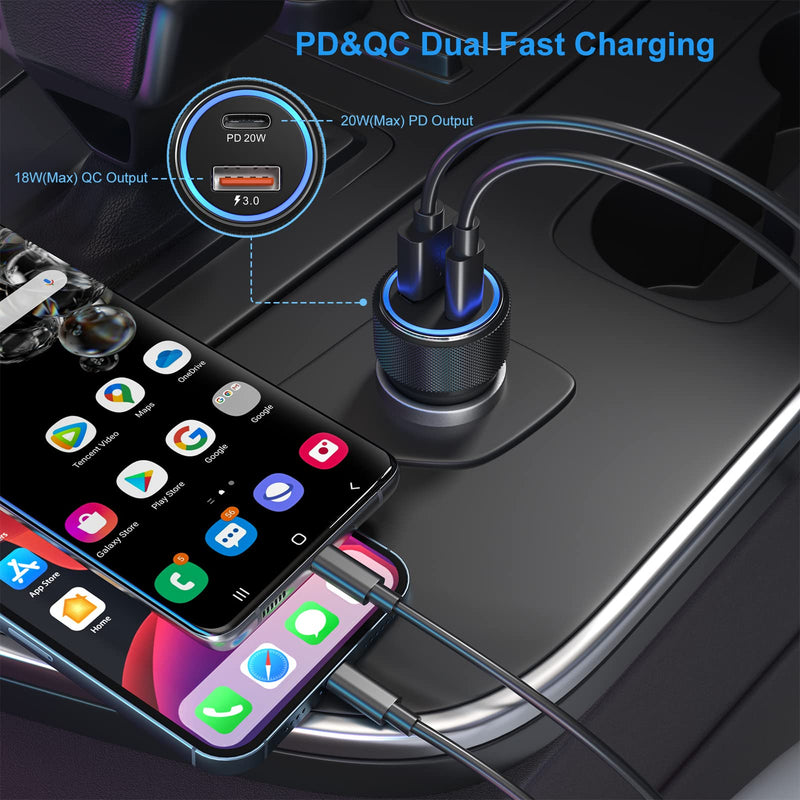 [Australia - AusPower] - USB C Car Charger, 36W/6A Fast Type C Car Charger PD20W and QC3.0 Car Adapter for Samsung S22/S21/S20 Ultra/Plus/Note 20/10, Google Pixel 6/6Pro/5a/5/4/4XL, iPhone 13/12/11 with 6FT Type-C to C Cable 
