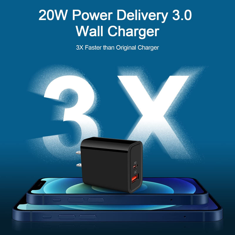 [Australia - AusPower] - USB C Wall Charger, Pixel 6 Pro Charger Block, 20W Dual Port PD Type C Charging Block Fast Charge USB C Power Adapter Plug for iPhone 13 Pro 13 12/11/Pro/Max XS XR, Galaxy S21 S20 S10, Pixel 6 5 4, LG Black-PD+QC 