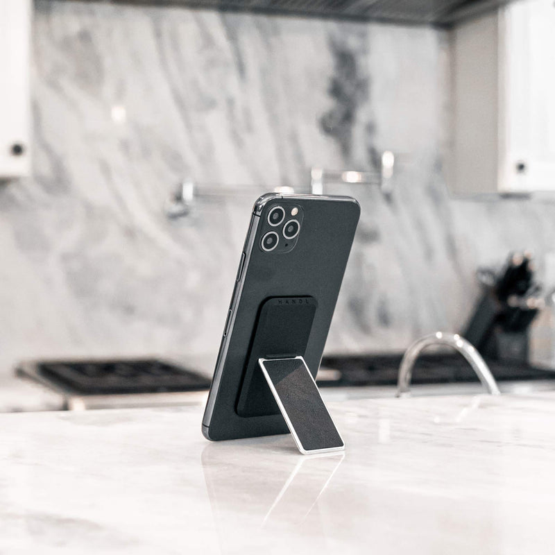 [Australia - AusPower] - HANDL New York HANDLstick Black and Chrome Professional Leather Collection Grip and Stand for Smartphone 