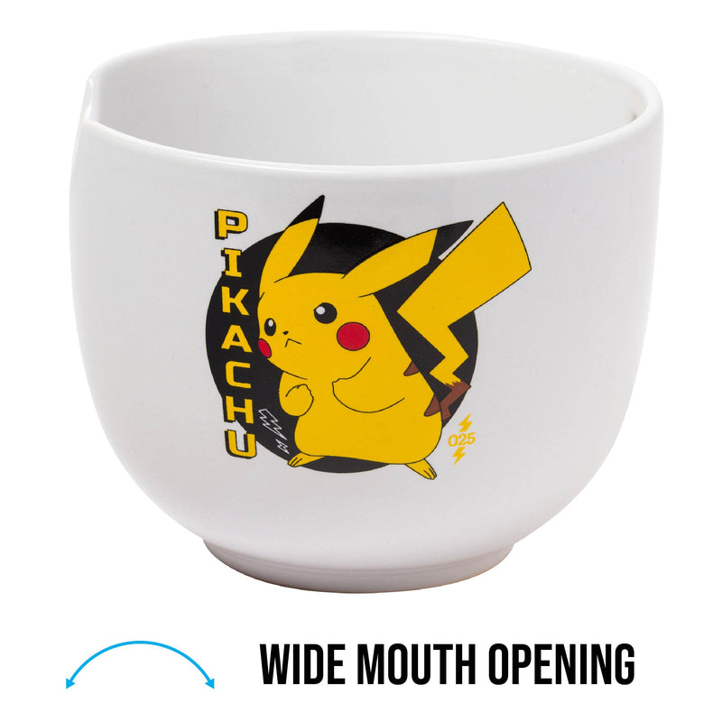 [Australia - AusPower] - Silver Buffalo Pokemon Pikachu Japanese Text Ceramic Ramen Noodle Bowl with Chopsticks, 20oz 