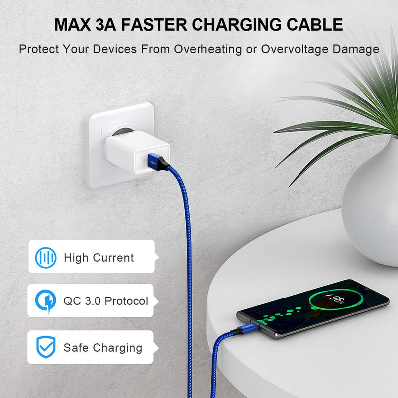 [Australia - AusPower] - 4-Pack USB C Cable Fast Charging [1/3/6/10 ft], etguuds Nylon Braided USB A to C Type Charger Cord Compatible with Samsung Galaxy S20 S10 S9 S8 Plus S10E Note 20 10 9 8, A10e A20 A51 A71, Moto G8 G7 1ft,3ft,6ft,10ft Blue-1ft,3ft,6ft,10ft 