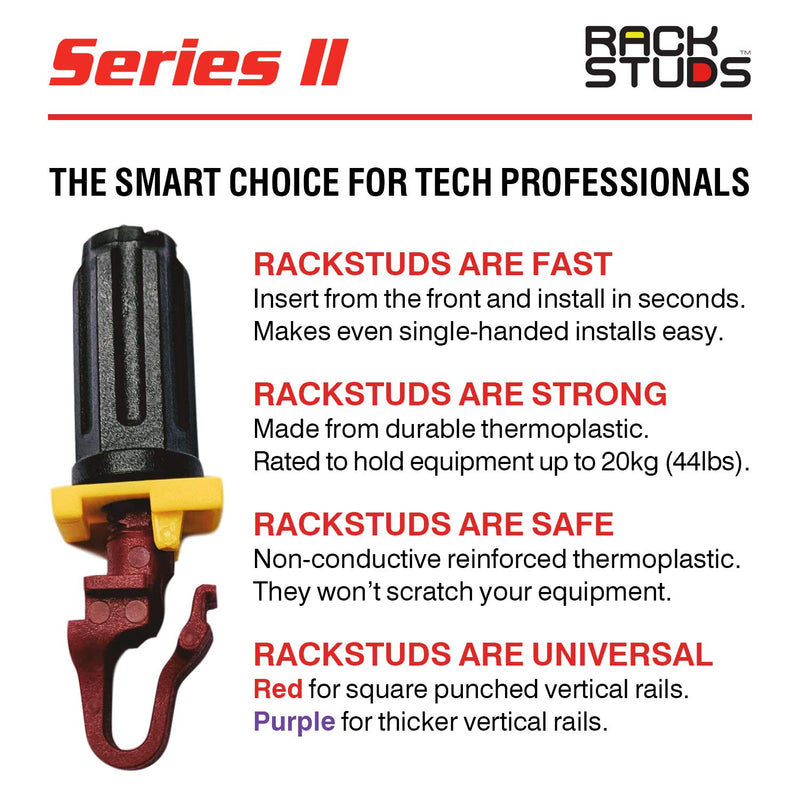 [Australia - AusPower] - Rackstuds R20 Rack Mount Solution Series II – No More Cage Nuts! The Easiest and Safest Server Rack Solution in 19" Racks with Square Punched Vertical Rails | 20-Pack, Red, 2.2mm/0.086" Version 20 Pack 