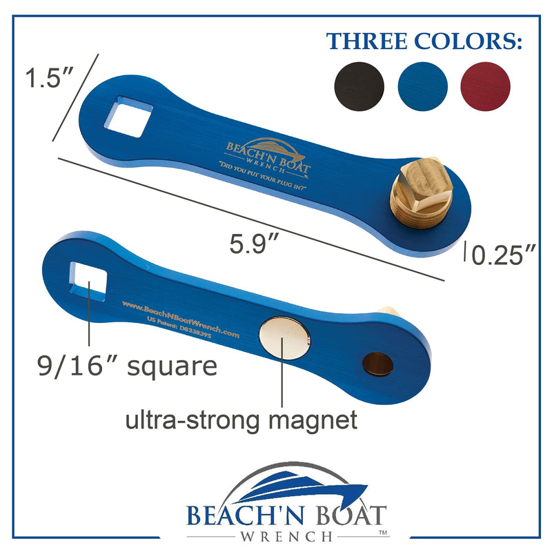 [Australia - AusPower] - Elite Engineering USA Beach’N Boat Drain Plug Wrench for 1/2 inch NPT Plug, Includes Spare Brass Plug Black 