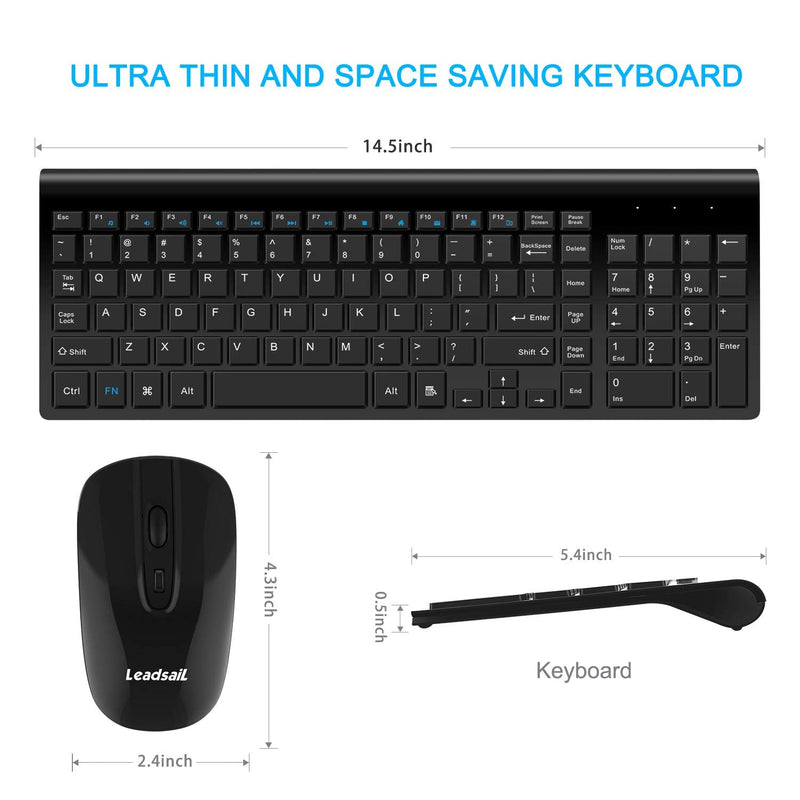 [Australia - AusPower] - LeadsaiL Wireless Keyboard and Mouse, Wireless Mouse and Keyboard Combo, Cordless USB Computer Keyboard and Mouse Set, Ergonomic, Silent, Compact Slim for Windows Laptop, Apple, iMac, Desktop, PC Black 