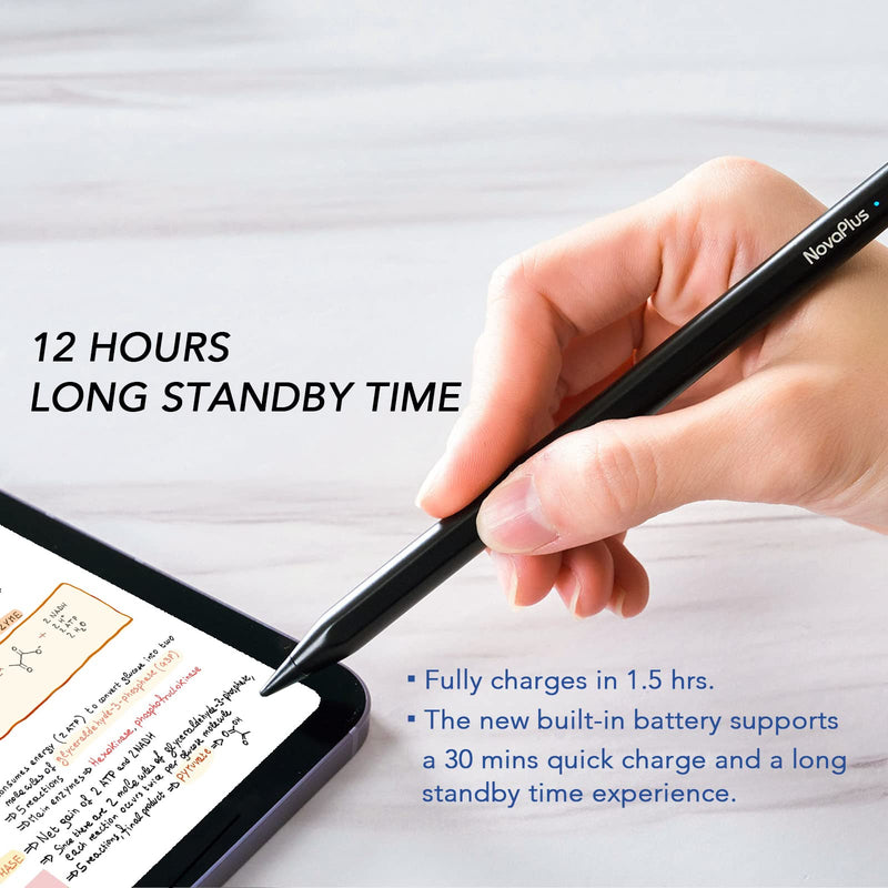 [Australia - AusPower] - Novaplus A6 Stylus Pen for iPad, 1.4mm Tip Exchangeable with Apple Pencil, Magnetic Design, Palm Rejection, Tilt Function. Precise Writing/Drawing. Compatible with iPad 6-9th/ Mini 6/Air 3-4th Gen. Black 