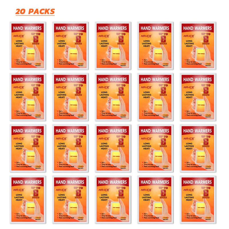 [Australia - AusPower] - MR.ICE 9/20/40 Packs Hand Warmers - Disposable Warm Pad - Long Lasting Safe Natural Odorless Air Activated Warmers - Up to 10 Hours of Heat Warmers - Hot Warmers for Women, Men and Kids Hand Warmers 20 Packs 
