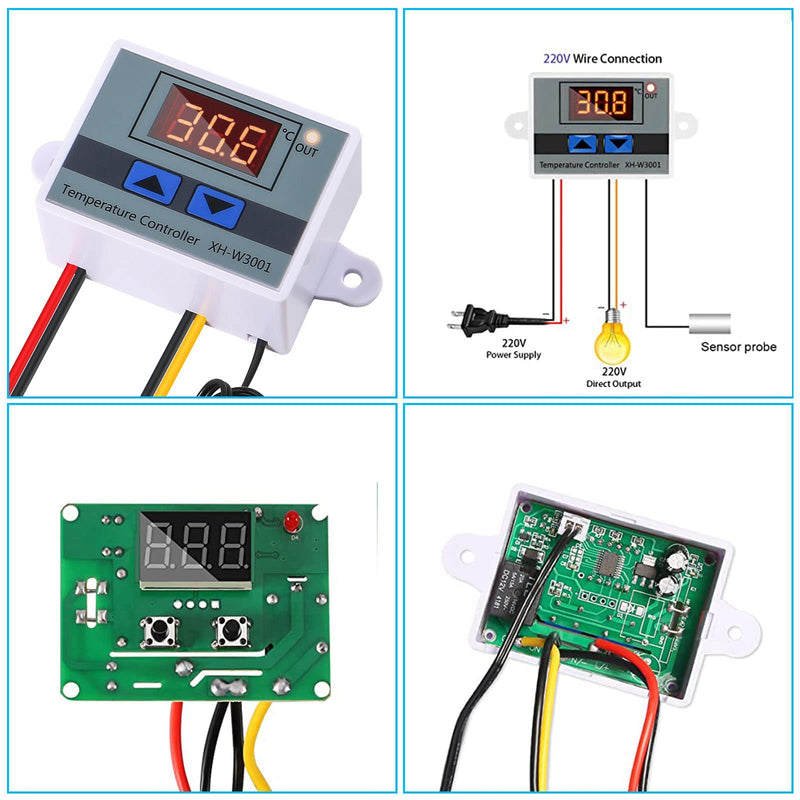 [Australia - AusPower] - Alinan 2pcs 220V XH-W3001 Digital LED Temperature Controller Mini Thermostat Switch with Waterproof NTC 10K Thermistor Sensor Temperature Probe, -50℃ to 110℃ Heating/Cooling Temperature Control 2 