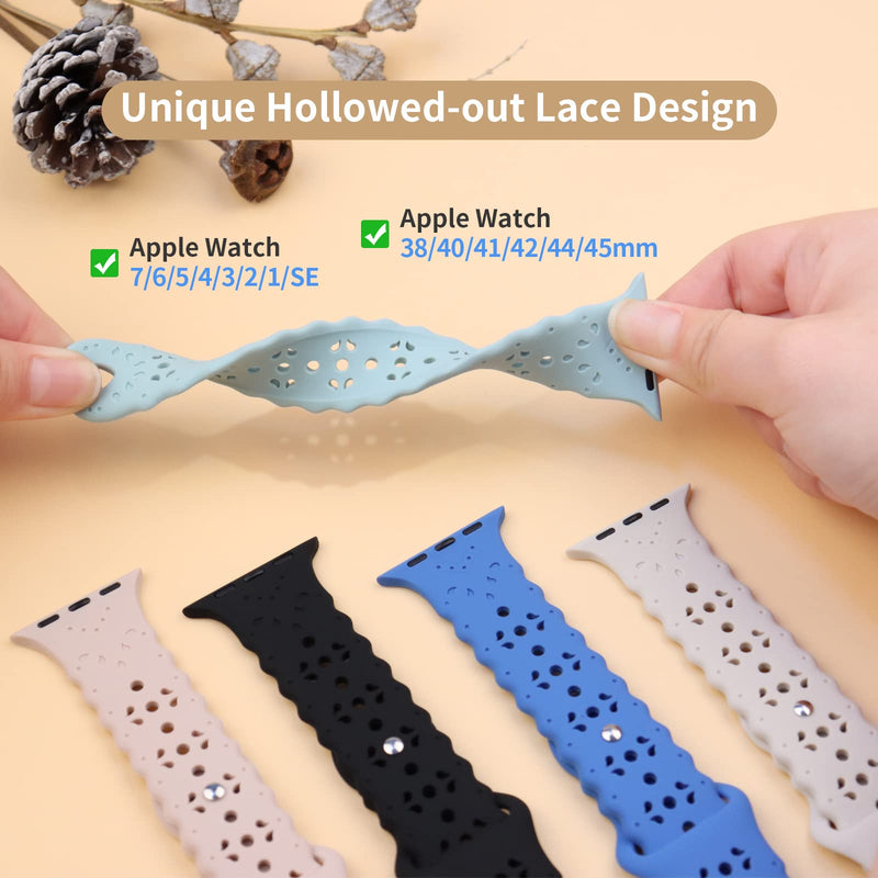 [Australia - AusPower] - VUTOT 5 Pack Lace Silicone Bands Compatible with Apple Watch Band 38mm 40mm 41mm 42mm 44mm 45mm Women Men, Soft Slim Thin Hollowed-out Paisley Sport Strap Replacement Wristbands for iWatch Series 7 6 5 4 3 2 1 SE 38mm/40mm/41mm 