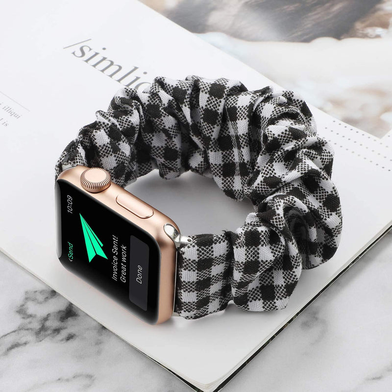 [Australia - AusPower] - Magwei Band Compatible with Apple Watch Band 38mm 40mm 41mm 42mm 44mm 45mm, Scrunchie Elastic Wristband Replacement Strap Compatible with iWatch Series 7 6 5 4 3 2 1 SE for Women White Buffalo Plaid 38mm/40mm/41mm 
