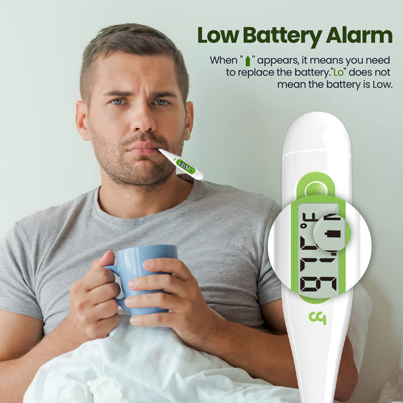 [Australia - AusPower] - Thermometer for Adults, Oral Thermometer for Fever, Medical Thermometer with Fever Alert, Memory Recall, C/F Switchable, Rectum Armpit Reading Thermometer for Baby Kids and Adults Green/white 