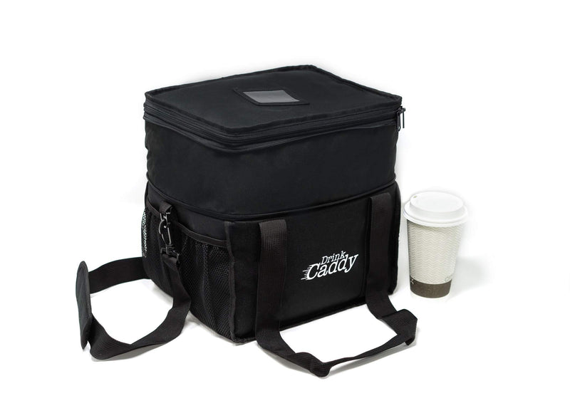 [Australia - AusPower] - Drink Caddy Insulated Portable Drink Carrier Reusable Coffee Cup Holder with Shoulder Strap for Food Delivery and Takeout Easily Secures 6 Hot or Cold Beverages with Adjustable Height Zipper Closure 
