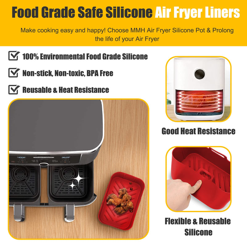 [Australia - AusPower] - 100Pcs Air Fryer Disposable Liners+2Pcs Silicone Liners Red for Ninja DZ201,DZ100, DZ071 