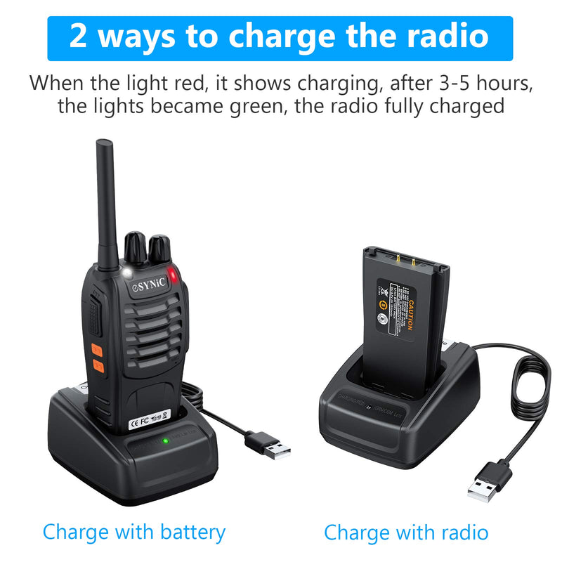 [Australia - AusPower] - eSynic 1pcs Walkie Talkie Rechargeable, Long Range Two-Way Radio with Earpieces USB Cable Charging Walky Talky Flashlight 16CH FM Handheld Transceiver 