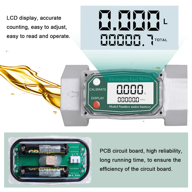 [Australia - AusPower] - Epidioxi Turbine Flow Meter Electronic Digital Flow-Meter Aluminum Alloy Liquid Water Diesel Gasoline Methanol Kerosene Oil (1.5 inch Meter) 1.5 inch meter 