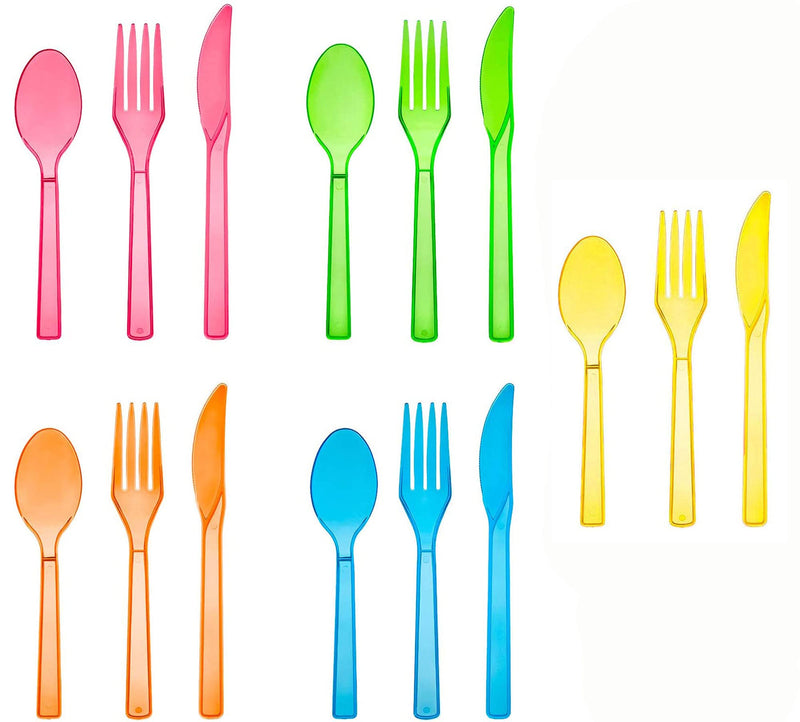 [Australia - AusPower] - DirectGlow Neon Blacklight Reactive Hard Plastic Assorted Cutlery Flatware Glow Party Supplies Birthday Holiday 48 Pieces (16 Place Settings) 16 Place Settings 