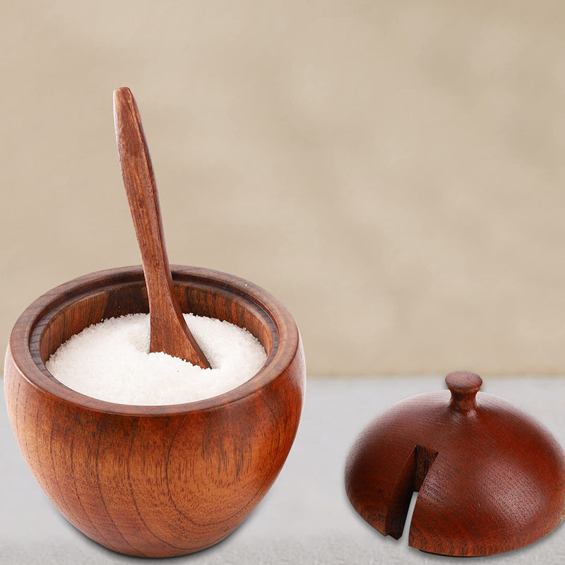 [Australia - AusPower] - DEAYOU 3 Pack Wooden Salt Box with Lid and Spoon, Natural Wood Spice Pepper Containers Cellars, Round Sugar Condiment Bowls Storage Jars Keepers for Seasoning, Chili Powder 