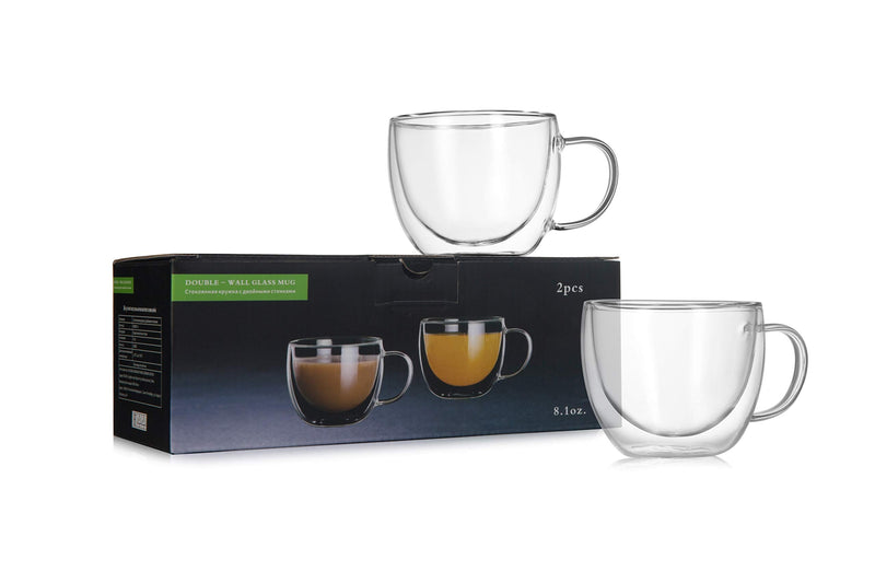 [Australia - AusPower] - CnGlass Cappuccino Glass Mugs 8.1oz,Clear Coffee Mug Set of 2 Espresso Mug Cups,Double Wall Insulated Glass Mug with Handles(Latte Glasses,Tea) 8.1OZ/240ML 