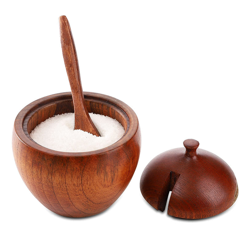 [Australia - AusPower] - DEAYOU 3 Pack Wooden Salt Box with Lid and Spoon, Natural Wood Spice Pepper Containers Cellars, Round Sugar Condiment Bowls Storage Jars Keepers for Seasoning, Chili Powder 