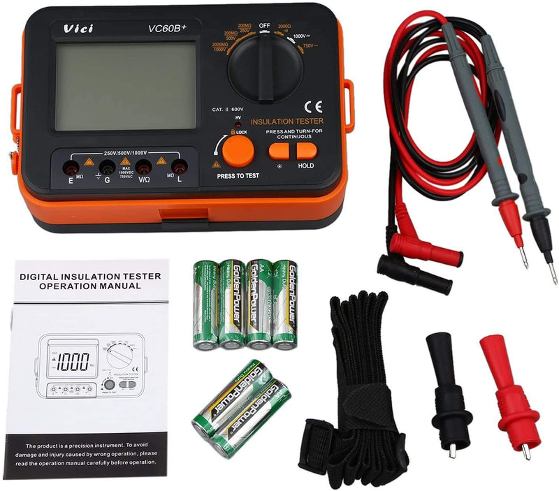 [Australia - AusPower] - VICI VC60B+ Digital Insulation Resistance Tester DCV ACV Megohm Meter DC250/500/1000V AC750V 