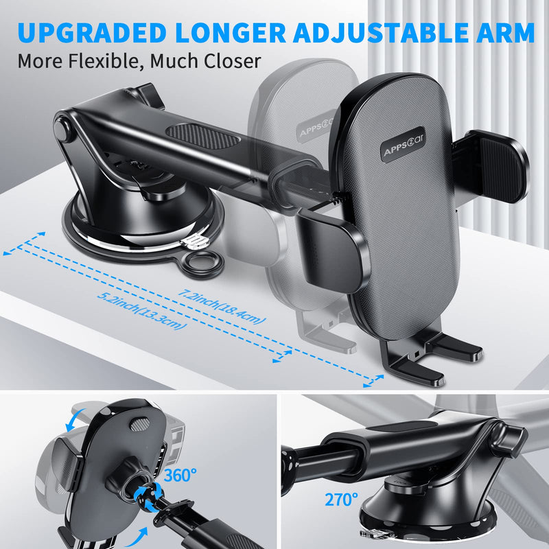 [Australia - AusPower] - [2022 Upgraded] 3-in-1 Stable Car Phone Mount, Long Arm Suction Cup Phone Holder for Car Dashboard Windshield Air Vent Universal Hands Free Clip Cell Phone Holder, Compatible with All Cellphone 