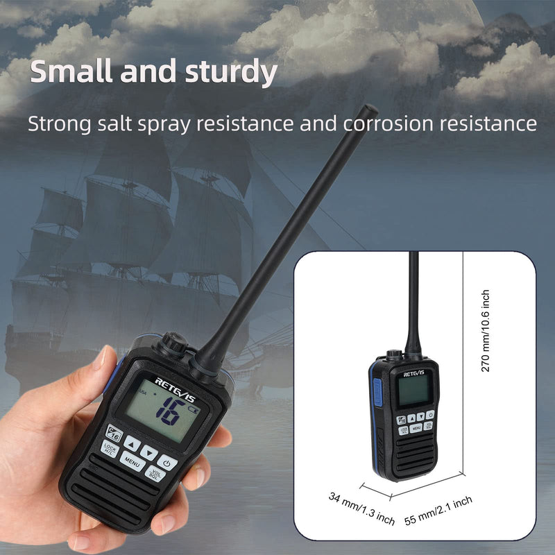 [Australia - AusPower] - Retevis RM01 Handheld Marine Radio,IP67 Waterproof Floating Marine Two-Way Radios,NOAA Weather Alert Ship to Shore,Tri-Watch,Marine Radio for Boats (1 Pack) 