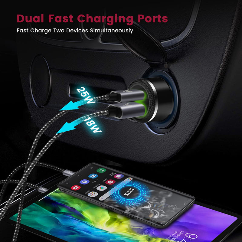 [Australia - AusPower] - Super Fast Charger Type C Kit, VELOGK 25W PD PPS USB C Wall/Car Charger for Samsung Galaxy S22/S21/S20/Plus/Ultra/FE/Note 20/10/A71,2020/2018 iPad Pro/Air,with 2X Nylon-Braided USB C-to-C Cable(6.6ft) 6.6ft + 6.6ft 
