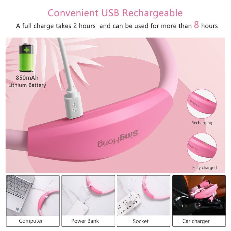 [Australia - AusPower] - SingHong Neck Book Light LED Reading Lamp USB Rechargeable, Hands Free, 4 LED Bulbs, 4 Adjustable Brightness, for Reading in Bed or Reading in Car Lamp ( Pink ) 