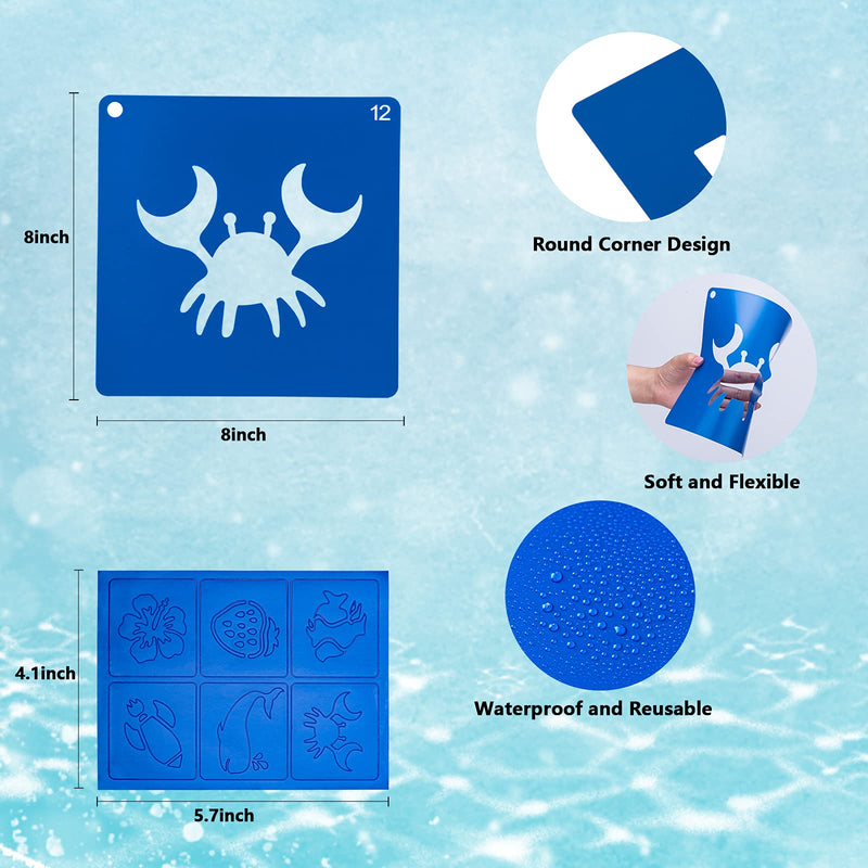[Australia - AusPower] - 20 PCS Ocean Creatures Stencils for Kids, 8 x 8 Inch ViikiFain Drawing Stencils for Painting on Wood Colorful Sidewalk Chalk Stencils with 4 Pcs Stickers for Kids, Reusable DIY Art and Craft Stencils #2 