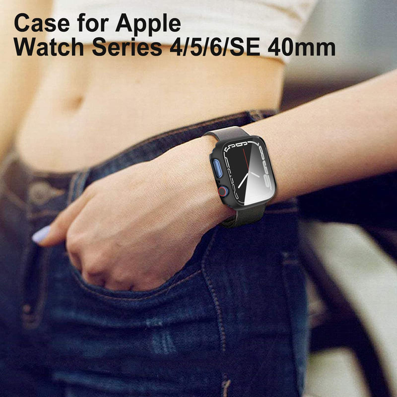 [Australia - AusPower] - Hard PC Case for Apple Watch Series 4/5/6/SE 40mm, Built-in Screen Protector Anti Fingerprint Scratch Resistant iWatch Series Full Coverage Cover for Women Men，Black 40mm Black 