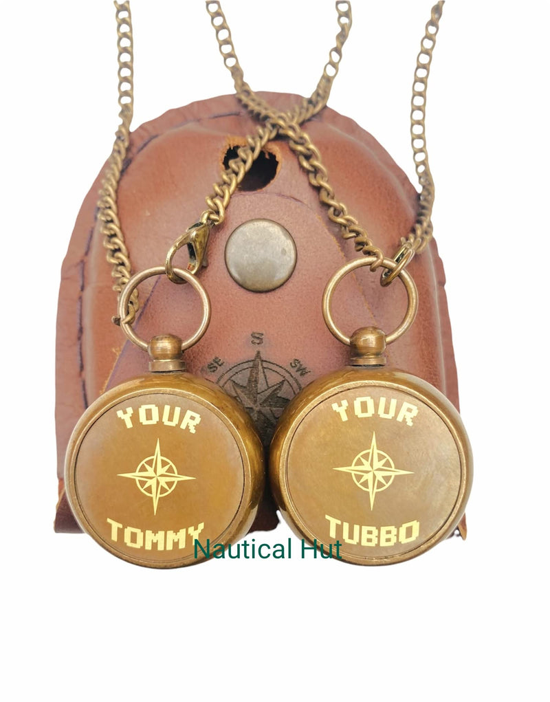 [Australia - AusPower] - Your Tommy Your Tubbo Brass Locket Nautical Pocket Compass with Leather Carry Case, Compass with Chain, Pirates Compass, Engraved Gift Compass Antique Camping Compass 