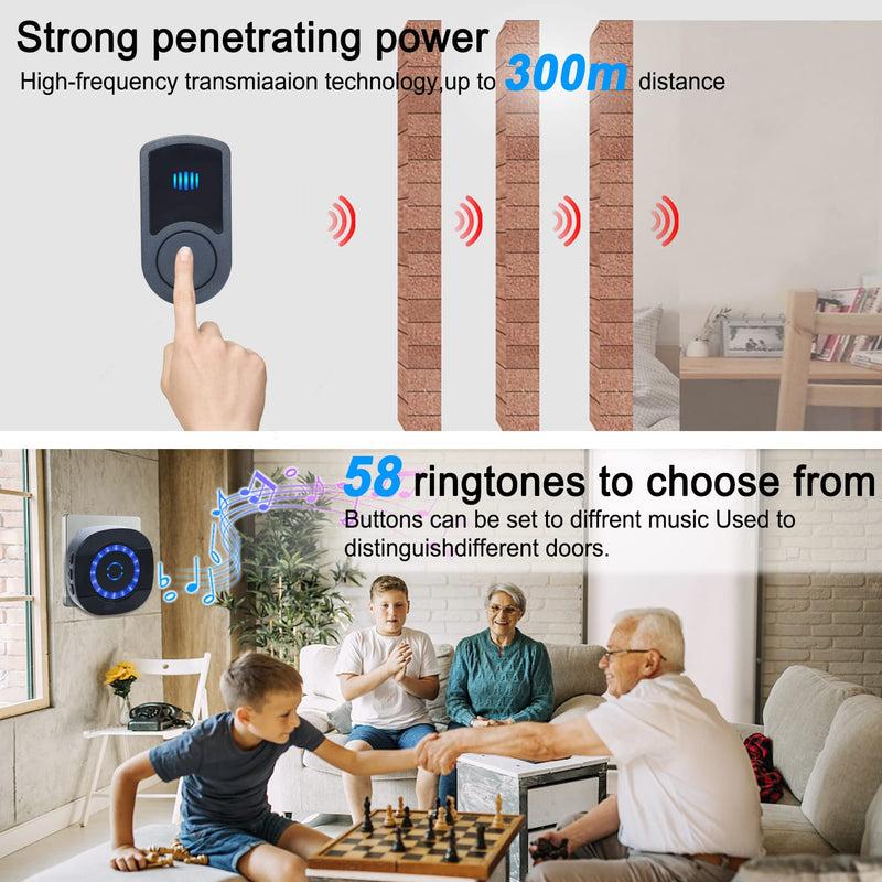 [Australia - AusPower] - ChunHee Wireless Portable Caregiver Pager SOS Call Button for Elderly/Senior at Home Nurse Alert System with 800+Feet Operating Range 1 Plug in Receiver 2 Emergency Transmitter 1 Receivers + 2 Transmitter 