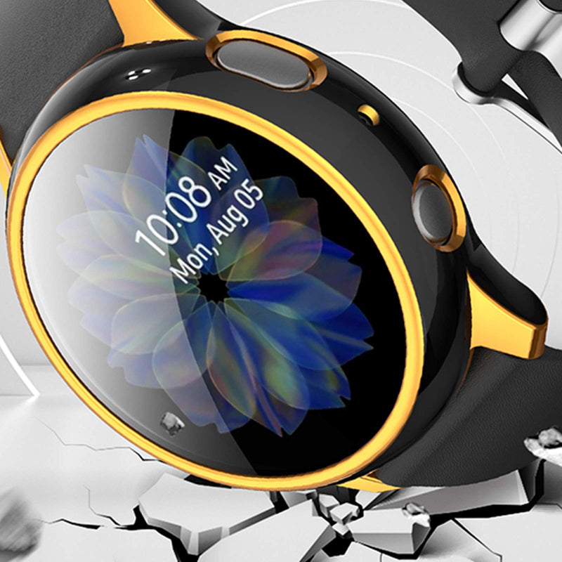 [Australia - AusPower] - HIGHGO Compatible with Samsung Galaxy Watch Active 2 with Tempered Glass Screen Protector for Samsung Galaxy Watch 44mm 40mm Soft TPU Bumper Full Around Cover (Black-Golden, 44mm) Black-Golden 