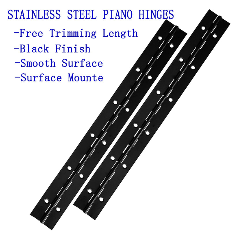 [Australia - AusPower] - 12Inch Black Continuous & Piano Hinges, 4Pcs Stainless Steel Continuous Hinge with Holes, Heavy Duty Polished Stainless Piano Hinges for Boat Cabinets Storage Box, 0.04" Leaf Thickness 1.2”Open Width 