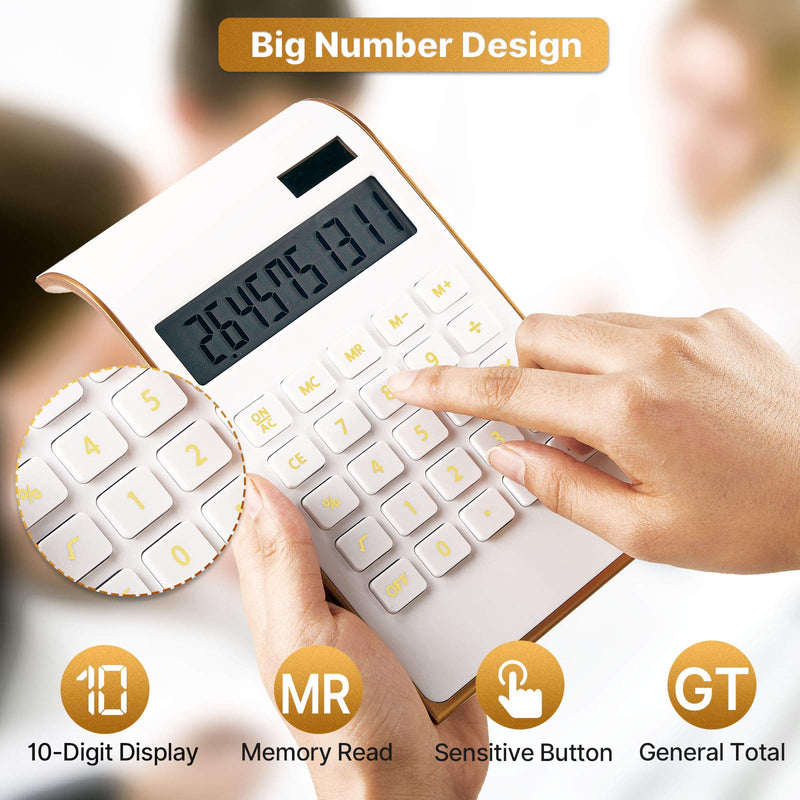 [Australia - AusPower] - 2 Pieces Office Home Calculator Solar Power Calculator Slim Elegant Design Solar Calculator Dual Powered Desktop Calculator Tilted LCD Display for Business Office School, 10 Digits 