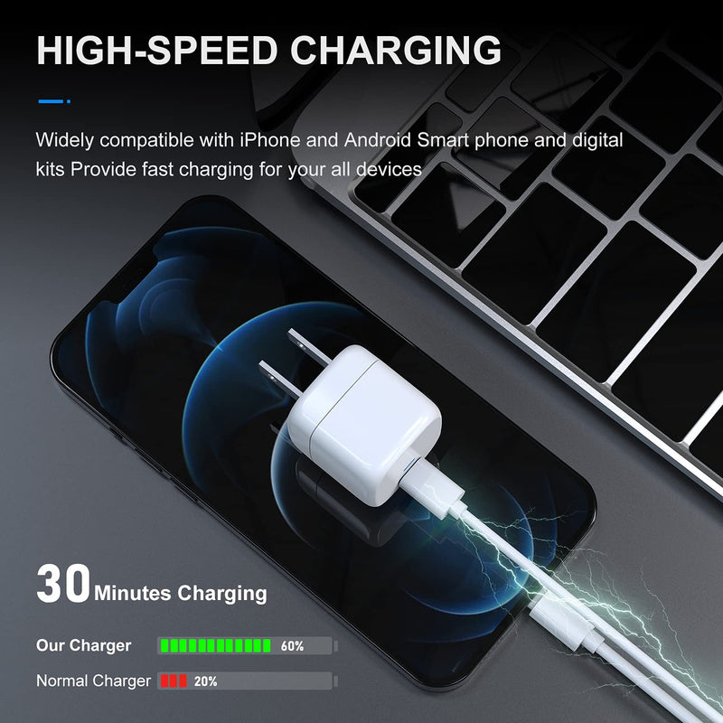 [Australia - AusPower] - USB C 20W iPhone Charger Block,Mini Foldable Adapter，PIQ 3.0 Durable Compact Fast Charger, PowerPort for iPhone 12/12 Mini/12 Pro/12 Pro Max/11, Galaxy, Pixel 4/3, iPad Pro 