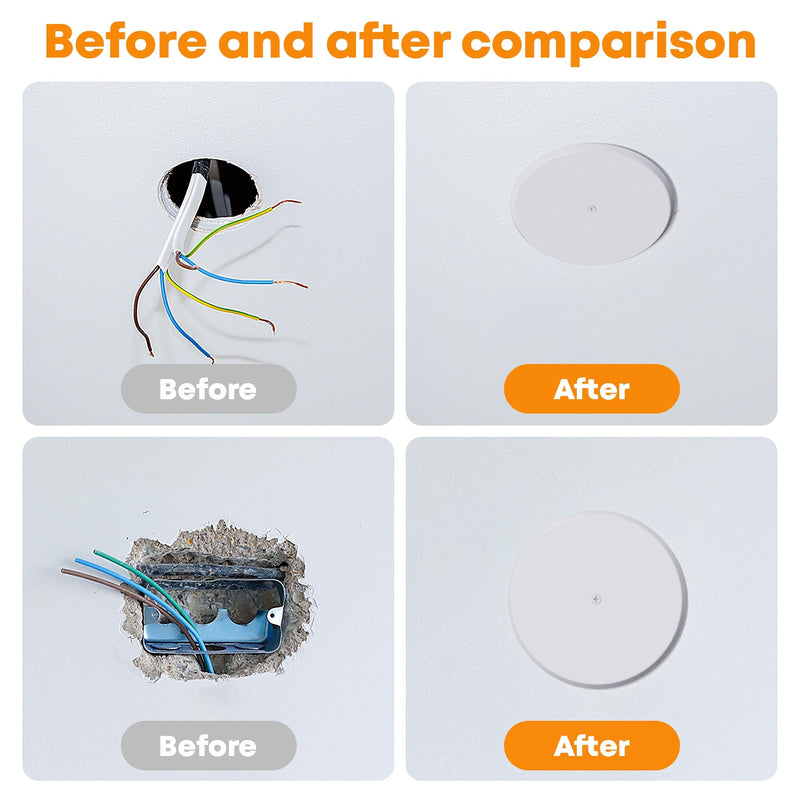 [Australia - AusPower] - Wuno Shop 4 Pcs Ceiling Cover Plate with Center Holeï¼Œ5 inch Round Outlet Covers Plate For Electrical Box, Metal Blank Cleanout Cover Plate for Smoke Detector,Wall Light Hole -White 5 inch Ceiling Plate Cover with Center hole 