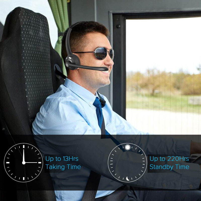 [Australia - AusPower] - Truck Headset, Wireless Headphone with Mic, TURN RAISE Over-The-Head Driver Headset, Noise Cancel Cell Phone Wireless Headset, Suit for Office Truck Skype 