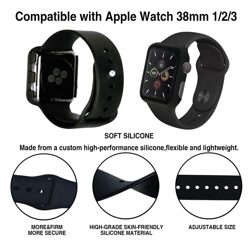 [Australia - AusPower] - Soonear [3+1 Pack] Compatible with Apple Watch Series 1 / Series 2 / Series 3 38mm with Built in 9H Tempered Glass Screen Protector Hard PC Case and Black Silicone Watch Band 38 mm Clean 