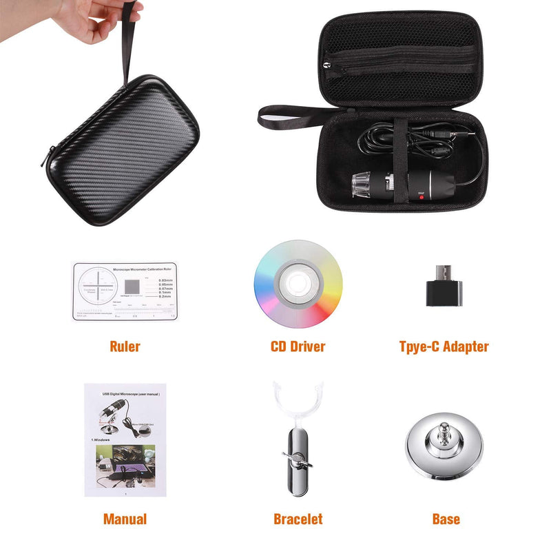 [Australia - AusPower] - Bysameyee USB Digital Microscope 40X to 1000X, 8 LED Magnification Endoscope Camera with Carrying Case & Metal Stand, Compatible for Android Windows 7 8 10 11 Linux Mac 