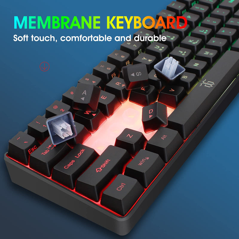 [Australia - AusPower] - Snpurdiri Wired 65% Gaming Keyboard, 68 Keys Mini Keyboard RGB Backlit,More Pratical Arrow Keys and Edit Keys Than 60 Keyboard, for PC/Mac Gamer, Typist, Travel(Black) Black(detachable cable) 