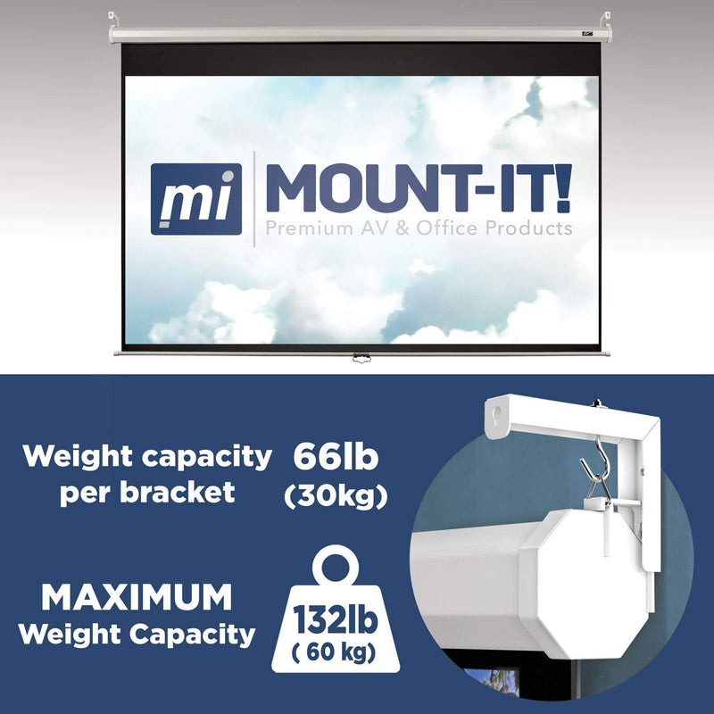 [Australia - AusPower] - Mount-It! Projector Screen Wall Mount L-Brackets - Wall Hanging Bracket For Home Projector and Movie Screens, 6 inch Adjustable Mounting Hooks for Projection Screen, 1 Pair, White, 66 Lb Capacity Each 