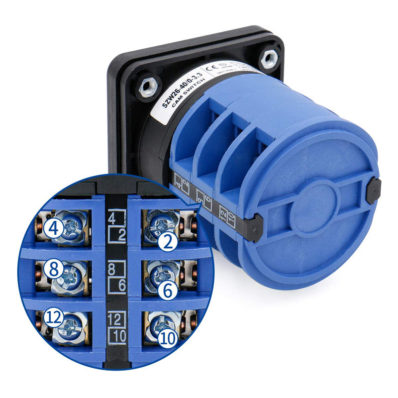 [Australia - AusPower] - Baomain 660V 40A 4 Positions 3 Phase 12 Terminals Changeover Control Rotary Cam Switch SZW26-40/0-3.3 