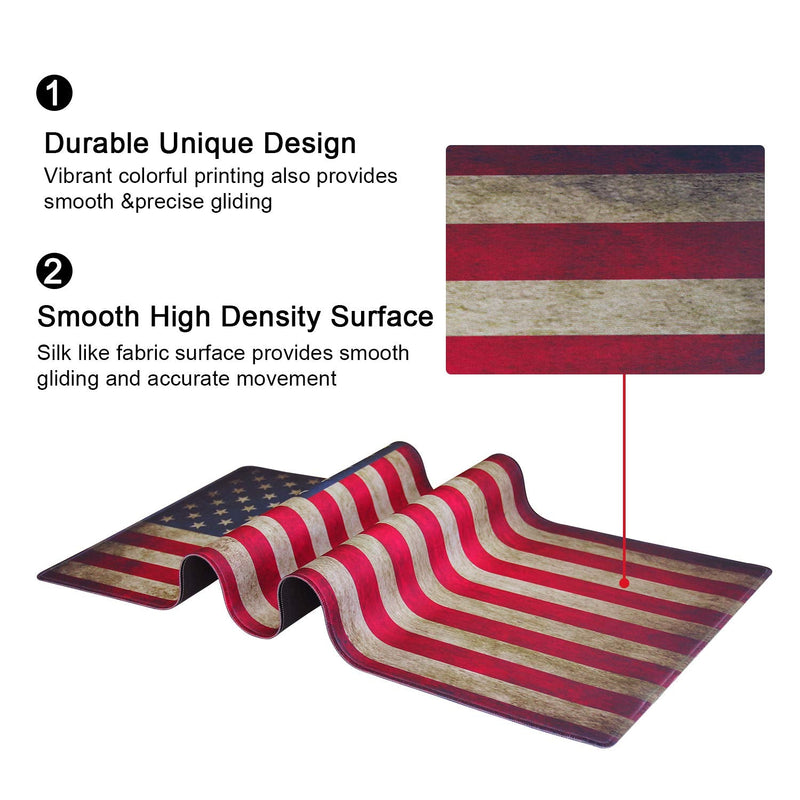 [Australia - AusPower] - Meffort Inc Extra Large Extended Gaming Desk Mat Non-Slip Rubber Pads Stitched Edges XXL Mouse Pad 35.4 x 15.7 inch - USA Flag 