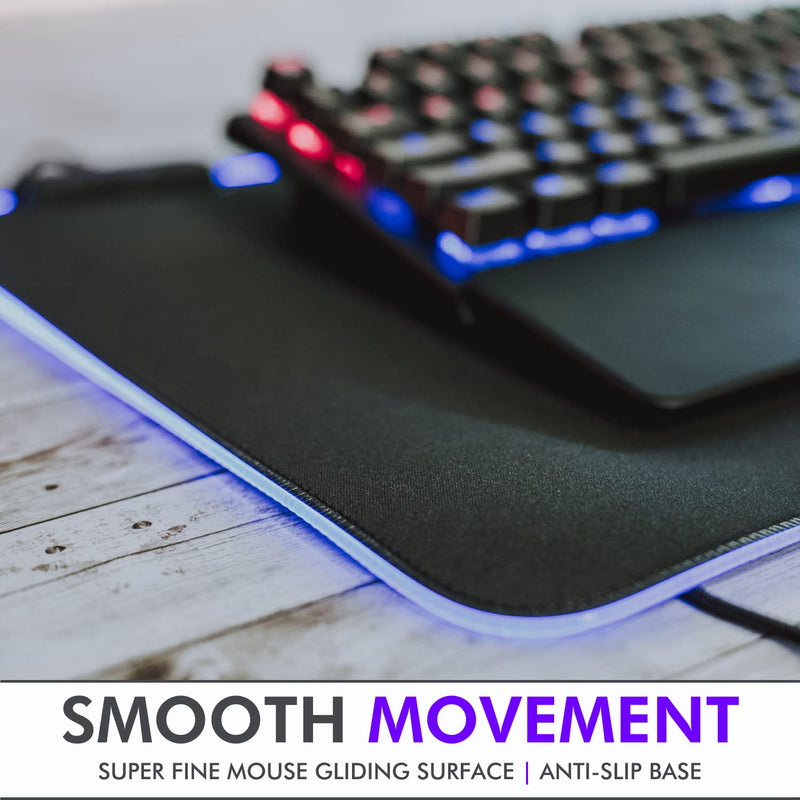 [Australia - AusPower] - Tilted Nation RGB Gaming Mouse Pad Large - LED Extended Mousepad Desk Mat with 8 Adjustable Light Modes - Computer Mouse and Keyboard Pad - Non Slip Rubber Base, Easy to Clean Water Proof Surface Black with RGB Lighting 