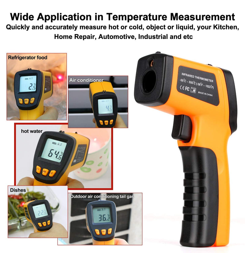 [Australia - AusPower] - Infrared Temp Gun Thermometer, Non-Contact Digital Laser Infrared Thermometer Temperature Gun, Adjustable Emissivity IR Thermometer Heat Temperature Reader Gun (-58°F to 1022°F) -58°F to 1022°F 