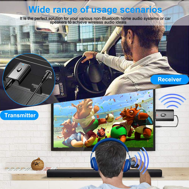 [Australia - AusPower] - Bluetooth Car Adapter, BAVNCO Mini Bluetooth 5.0 Stereo Transmitter Receiver Wireless 3.5mm Aux Jack Adapter Hands-Free Car Kit Built-in Mic for Car Aux, Home Stereo, Headphones, PC,TV and More 