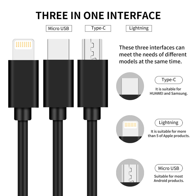 [Australia - AusPower] - SDBAUX 3A Multi USB Charger Cable Retractable 3 in 1 Multiple Charging Cord Adapter with Phone Type C Micro USB Port Connectors Compatible with Cell Phones Tablets Universal Use (3.3FT/2Pack) Black 