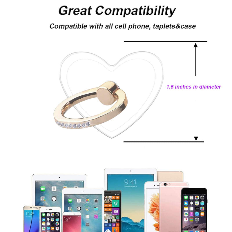 [Australia - AusPower] - TACOMEGE Transparent Clear Cell Phone Ring Grips Holder for Apple iPhone Samsung Galaxy, Finger Ring Stand for Smartphones Tablets Cases(Crystal-Heart-Gold) 